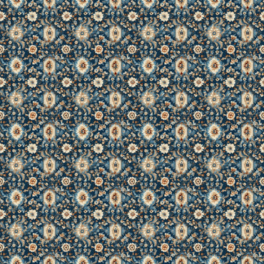 Blue Geometric Floral peel and stick wallpaper pattern detail