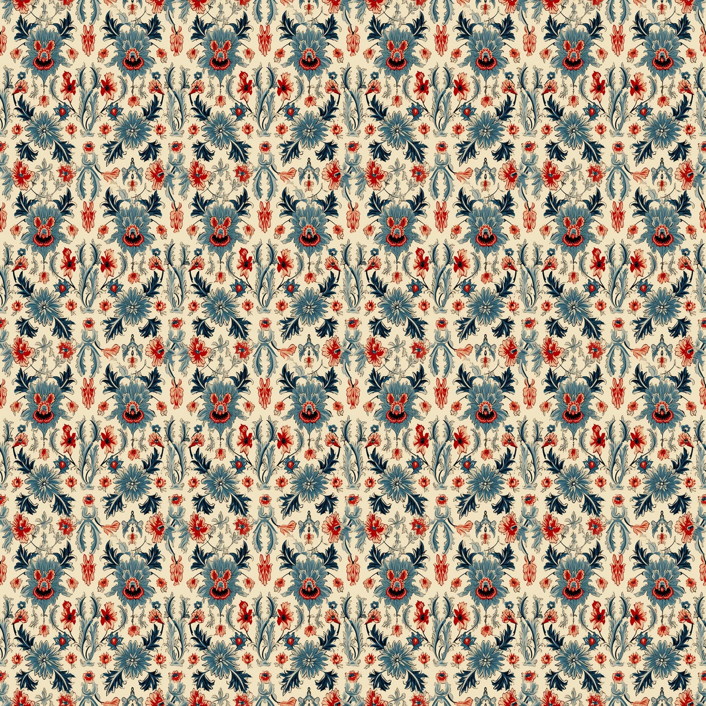 Exotic Red and Blue Flowers Wallpaper