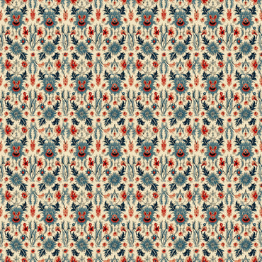 Exotic Red and Blue Flowers peel and stick wallpaper pattern detail