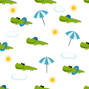 Luxury wallpaper featuring sunbathing crocodiles in a serene, exotic setting perfect for elegant interior design