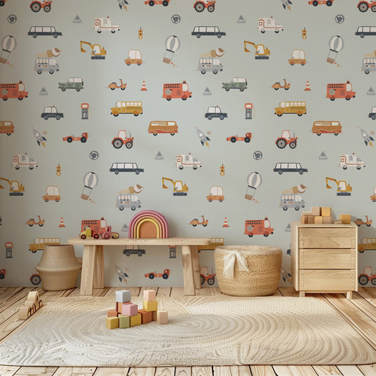 Vehicles (Large Scale) Peel and Stick Wallpaper - Vehicles, Kids, Nursery
