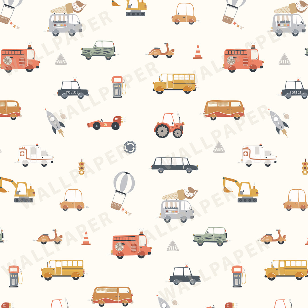 Vehicles (Large Scale) Peel and Stick Wallpaper Sample - Vehicles, Kids, Nursery