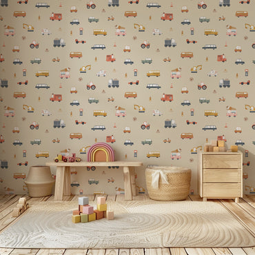 Vehicles (Small Scale) Peel and Stick Wallpaper - Vehicles, Kids, Nursery