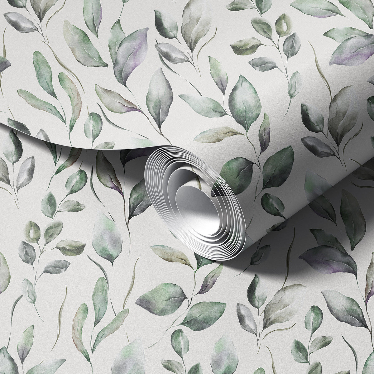 Watercolor Leaves Beige peel and stick wallpaper room mockup