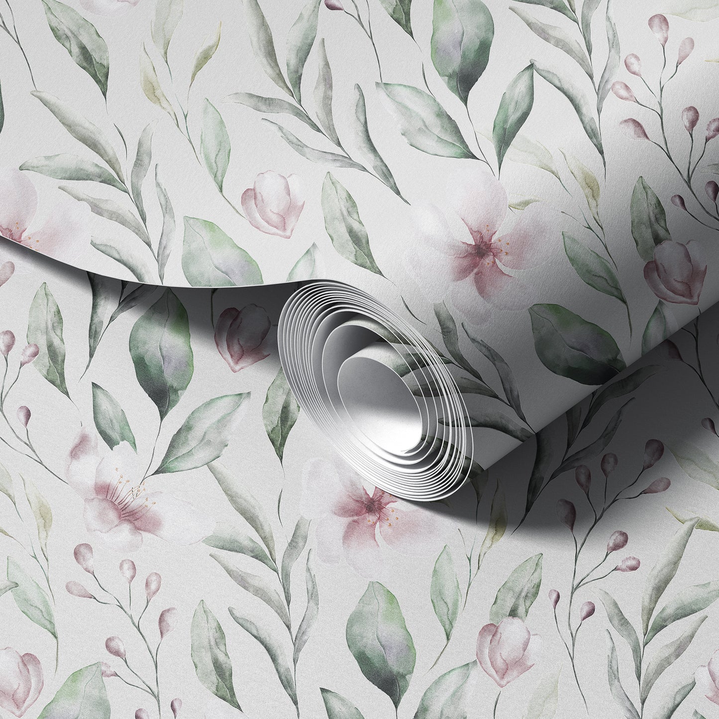 Watercolor Soft Twigs and Flowers Peel and Stick Wallpaper
