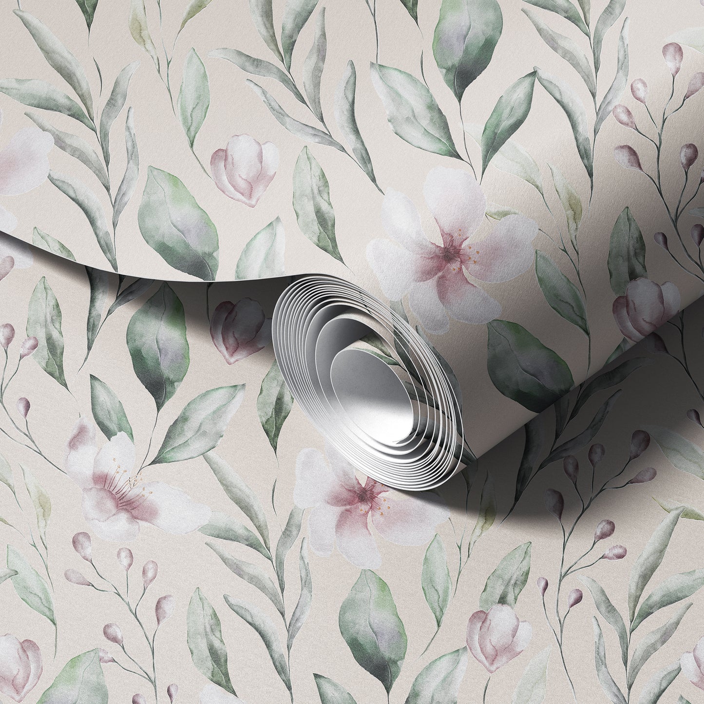 Watercolor Soft Twigs and Flowers Peel and Stick Wallpaper
