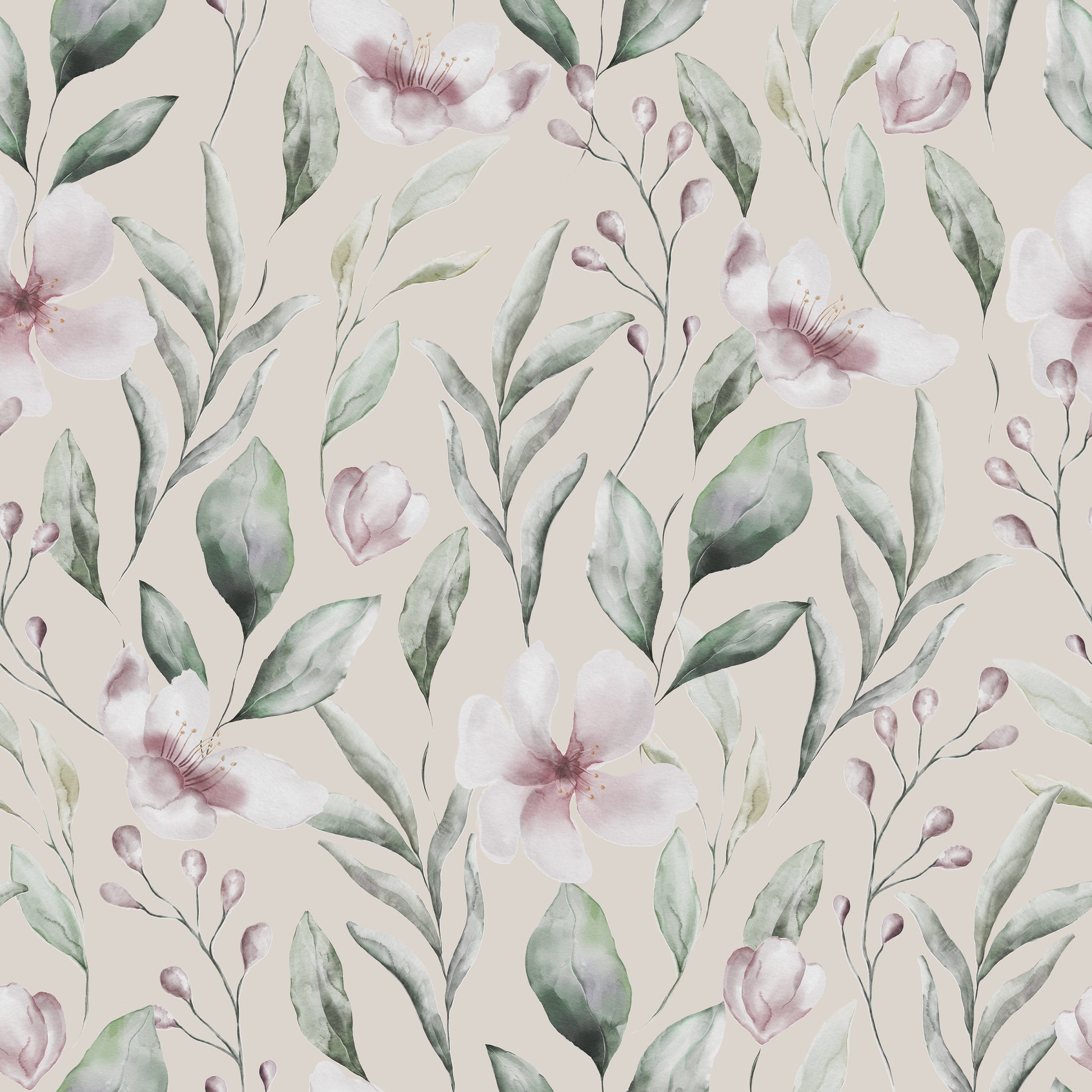 Watercolor Soft Twigs and Flowers peel & stick wallpaper.