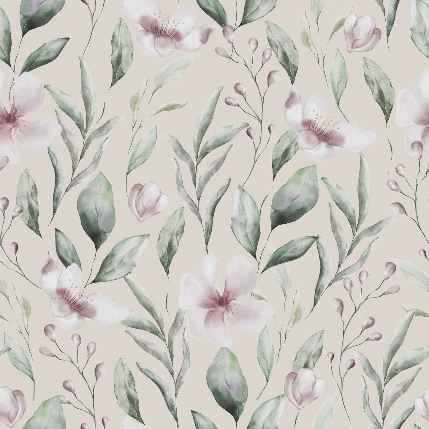 Watercolor Soft Twigs and Flowers peel & stick wallpaper.
