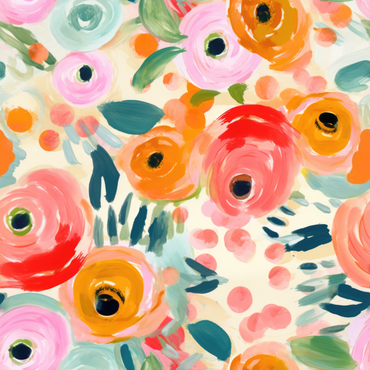 A section of wallpaper with a vibrant watercolor floral pattern, featuring peach, orange, pink, and yellow flowers.