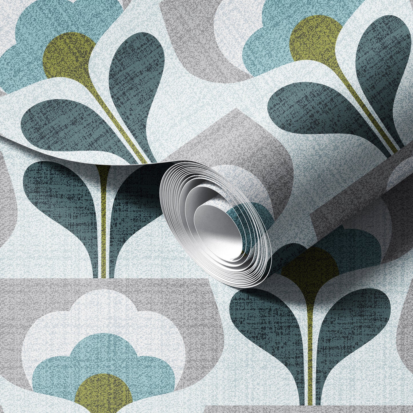 Welcoming Blooms Teal peel and stick wallpaper room mockup