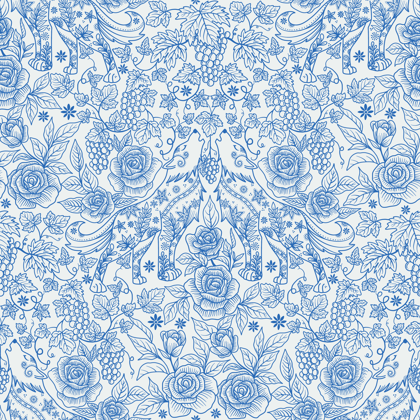 Wolf Folk Art Peel and Stick Wallpaper