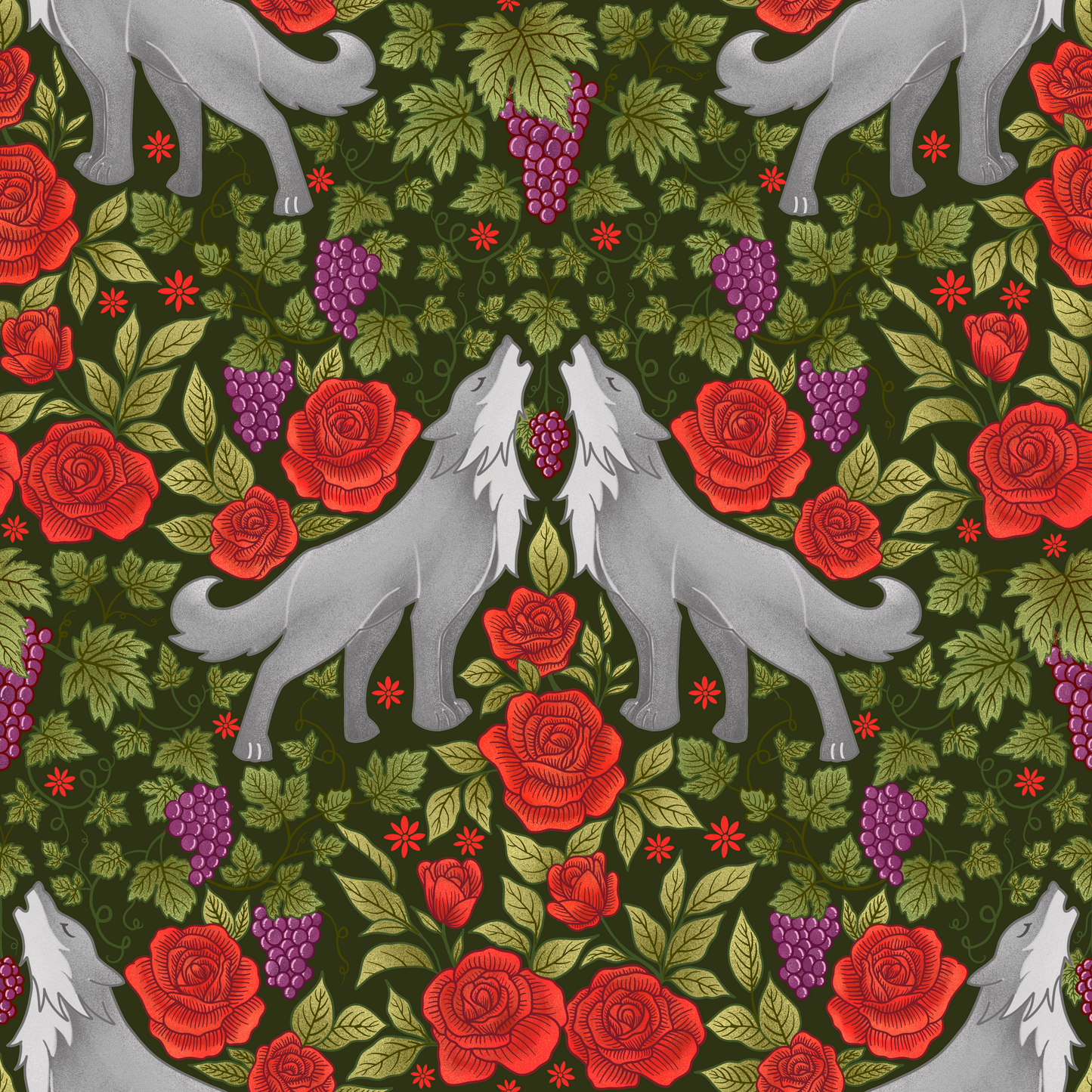 Wolf Rose Garden Wallpaper