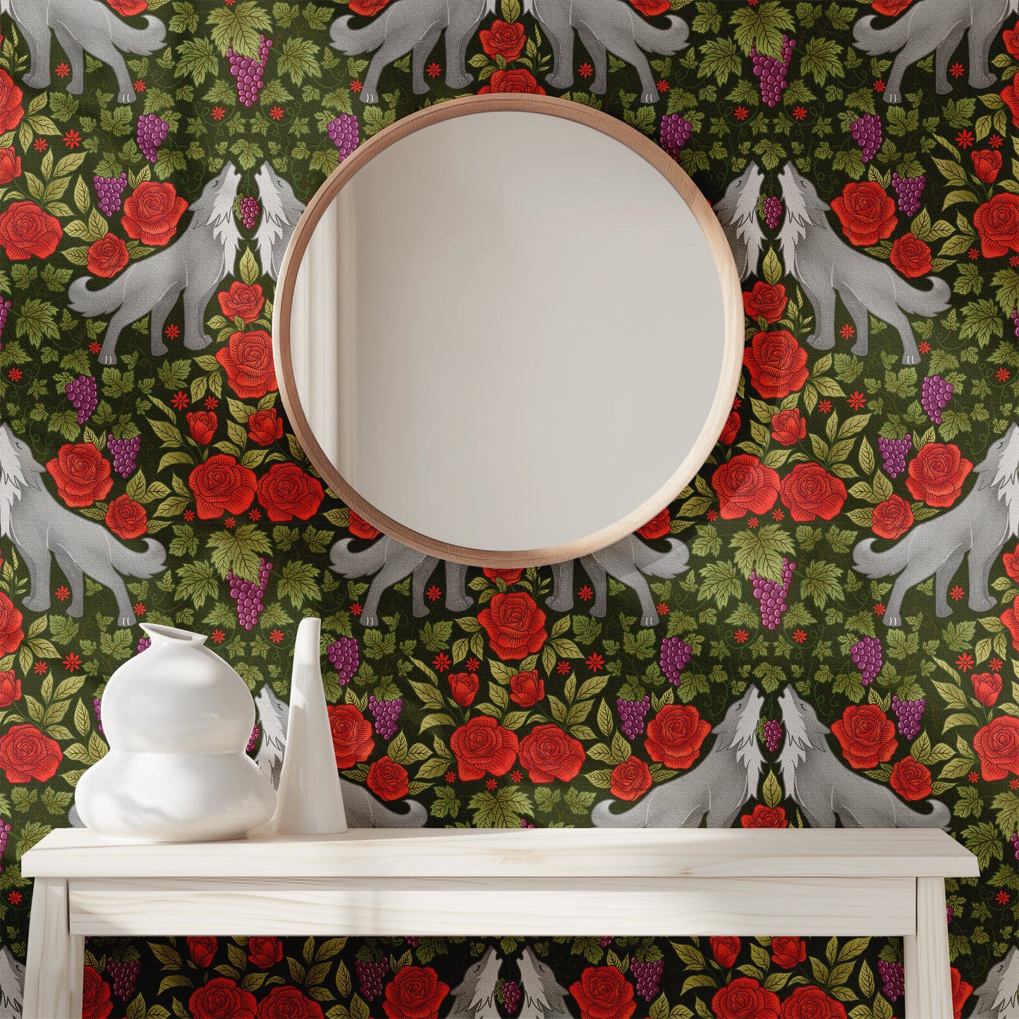 Wolf Rose Garden Wallpaper