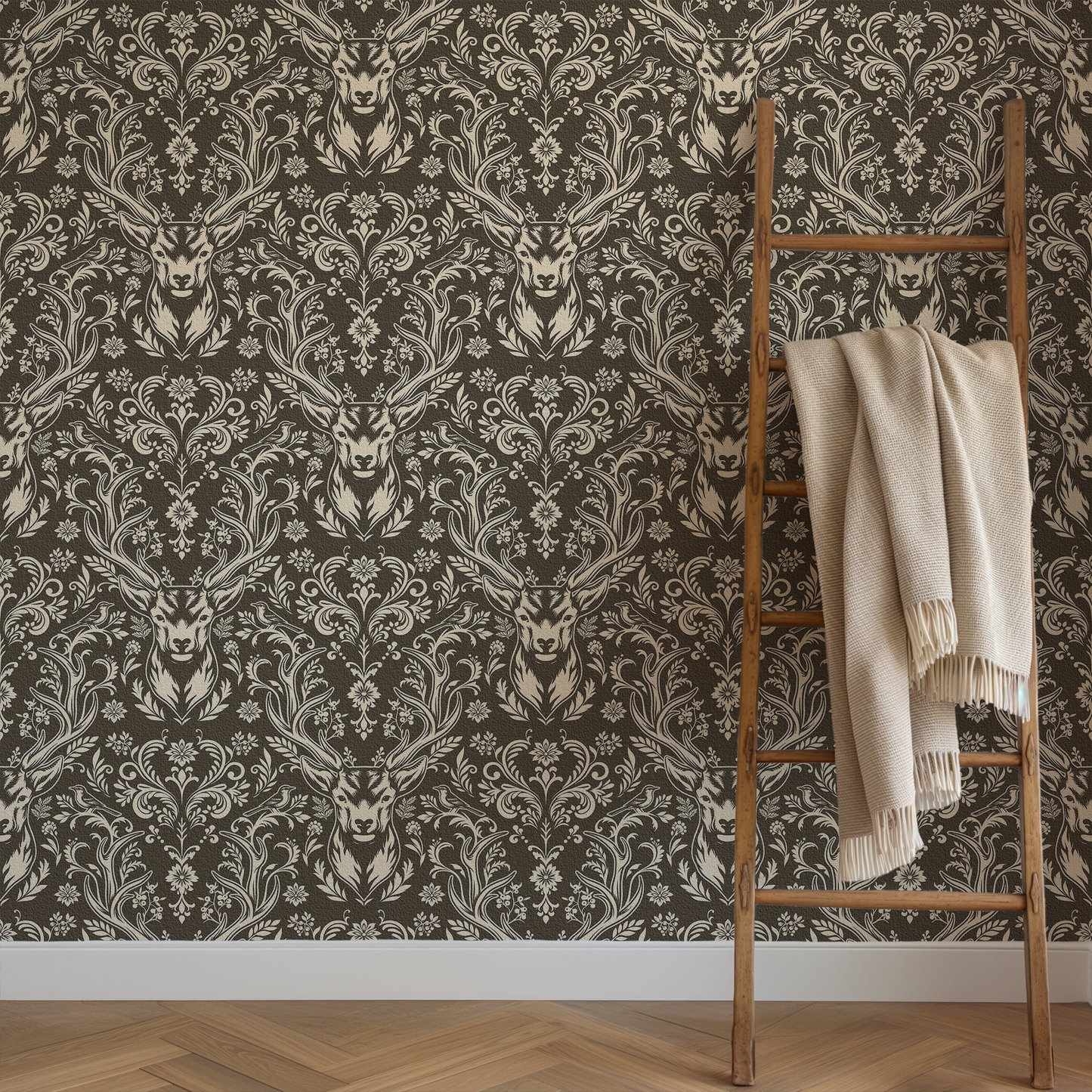 Woodland Damask Dark Peel and Stick Wallpaper