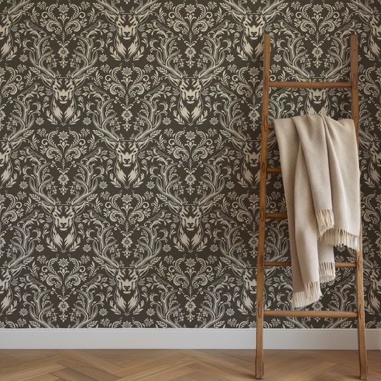 Woodland Damask Dark Wallpaper