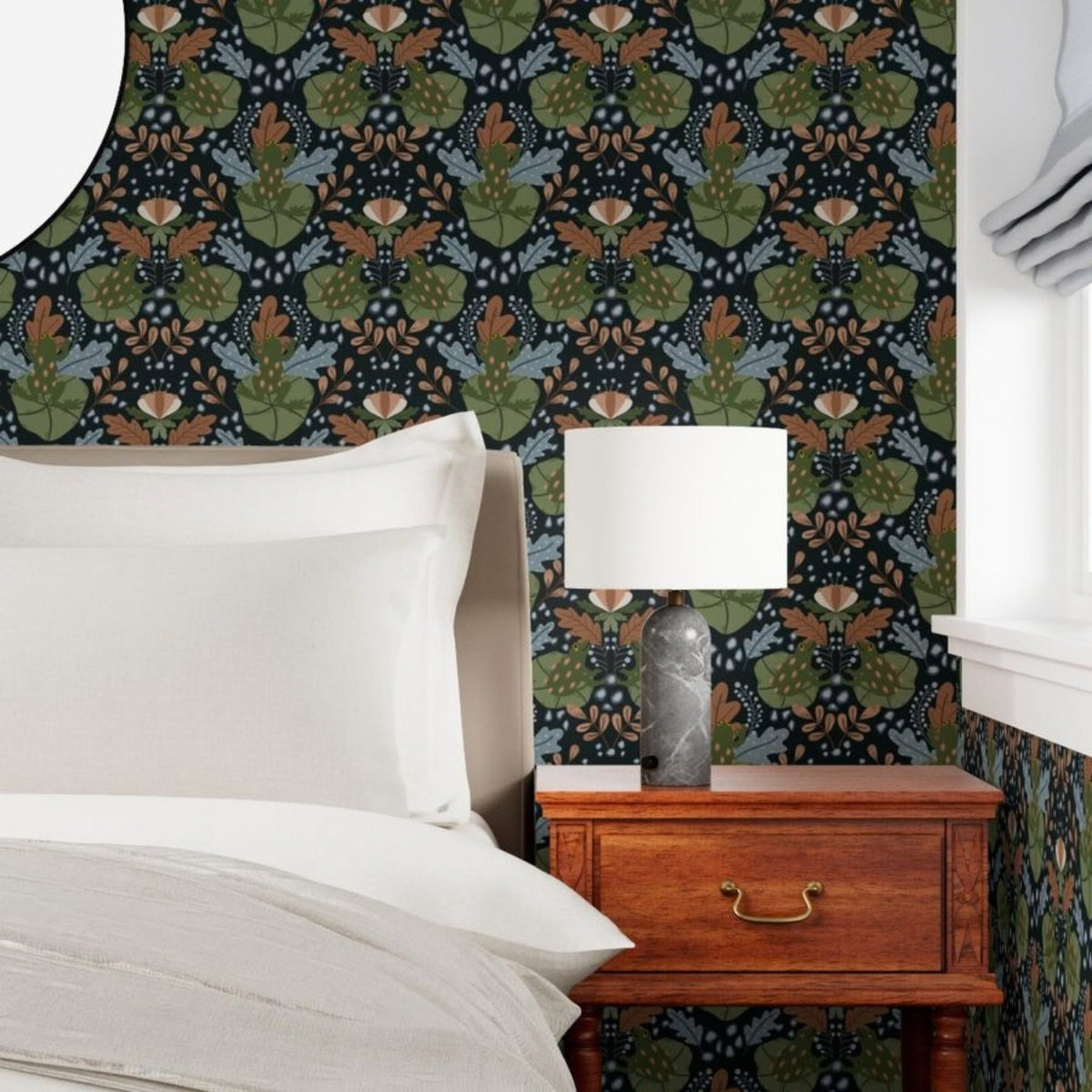 moody-woodland-botanical-wallpaper-bedroom