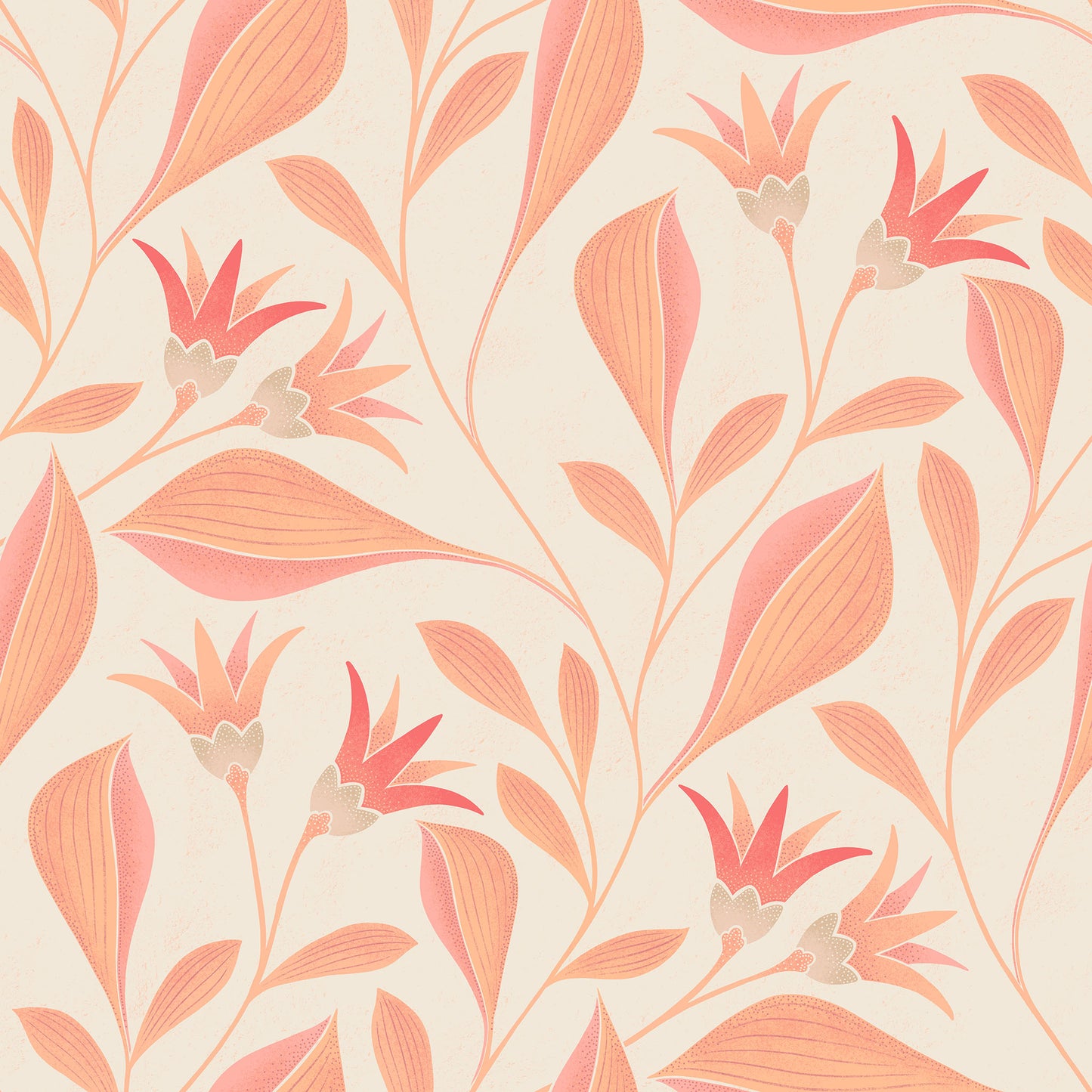 Pattern of pink leaves on a beige background