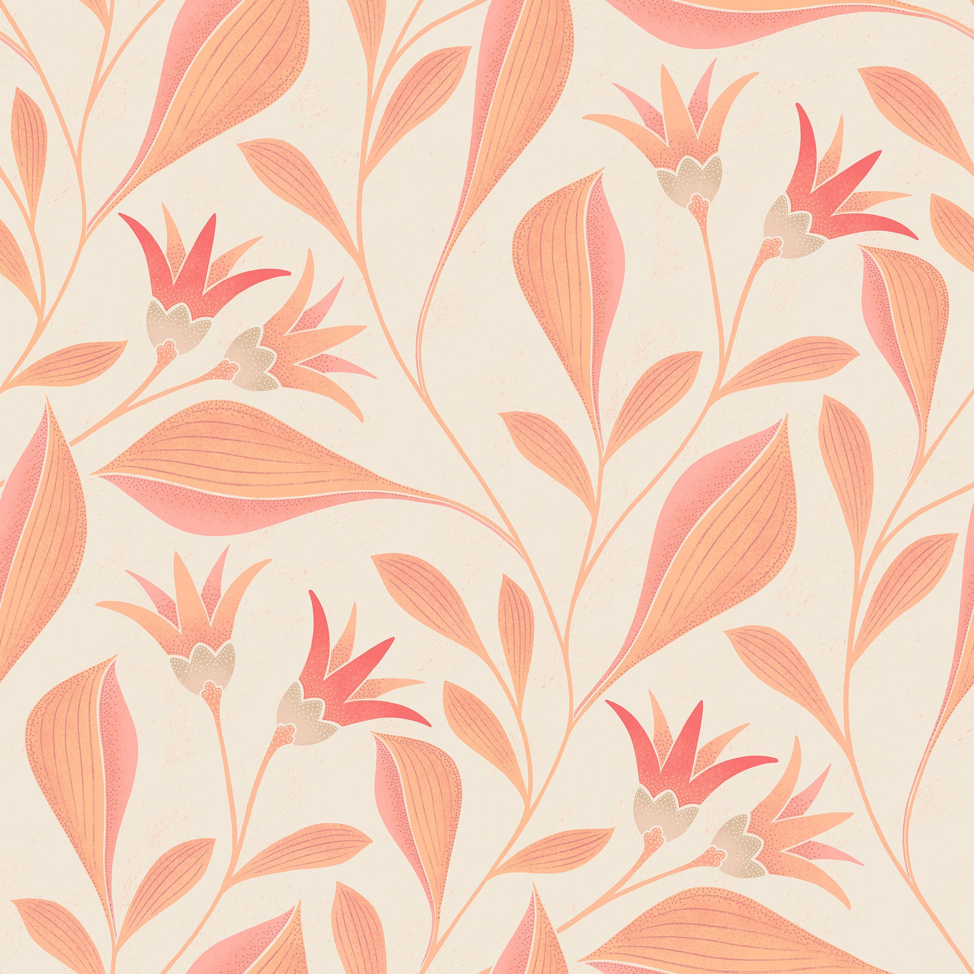 Pattern of pink leaves on a beige background