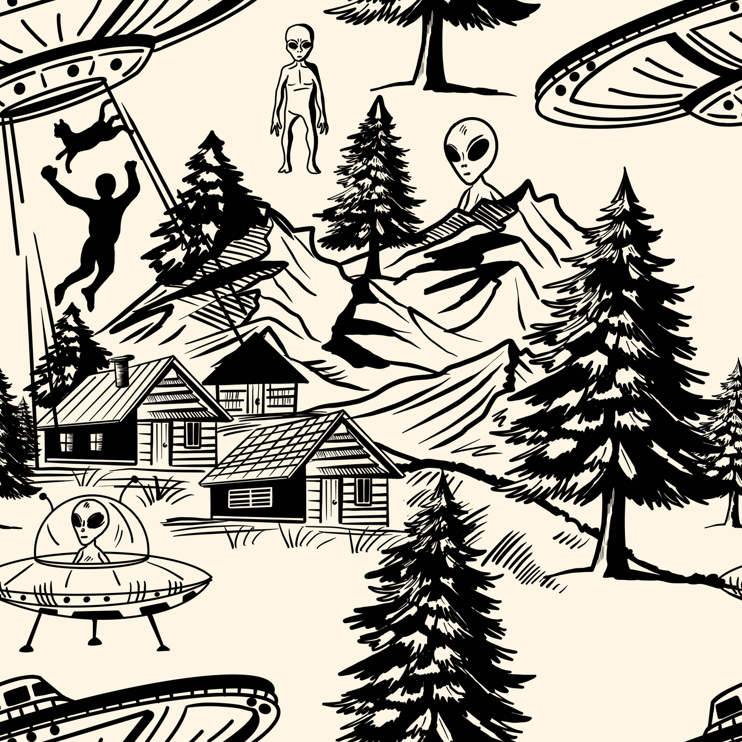 Alien Abduction Toile De Jouy Wallpaper Sample - Peel & Stick