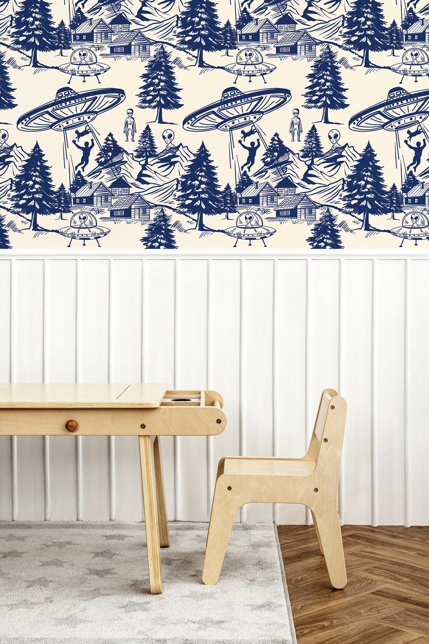 Alien Abduction Toile De Jouy Wallpaper Sample - Peel & Stick