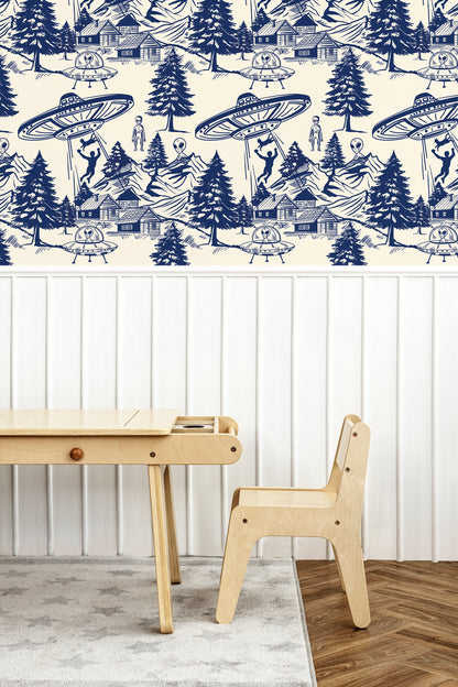 Alien Abduction Toile De Jouy Wallpaper Sample - Peel & Stick