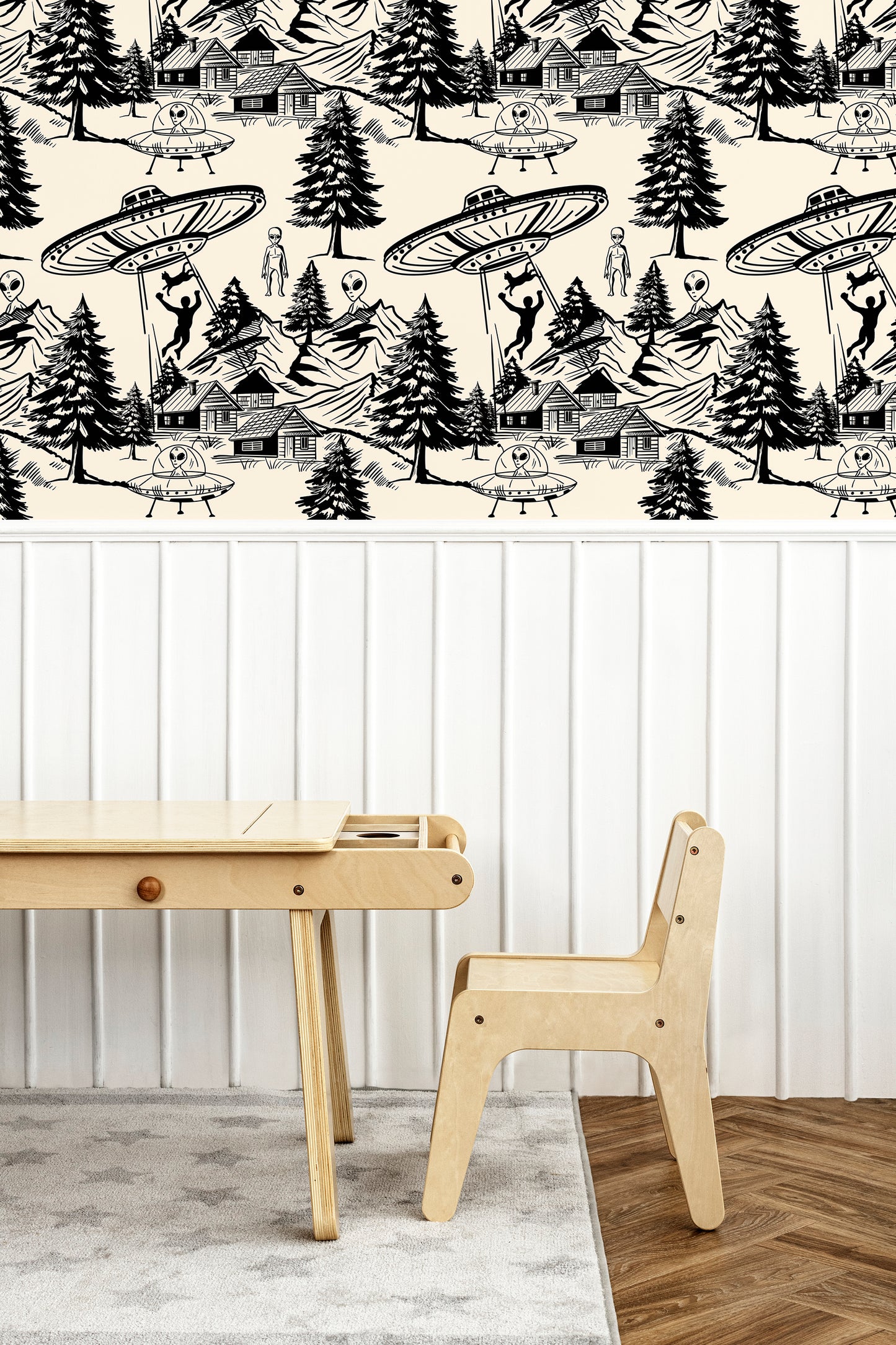 Alien Abduction Toile De Jouy Wallpaper Sample - Peel & Stick