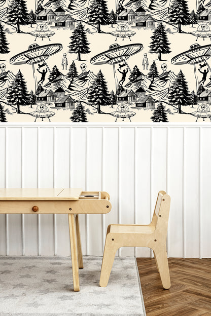 Alien Abduction Toile De Jouy Wallpaper Sample - Peel & Stick
