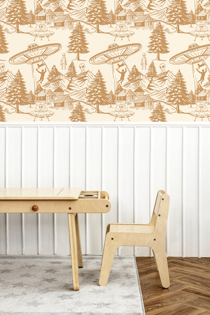 Alien Abduction Toile De Jouy Wallpaper Sample - Peel & Stick
