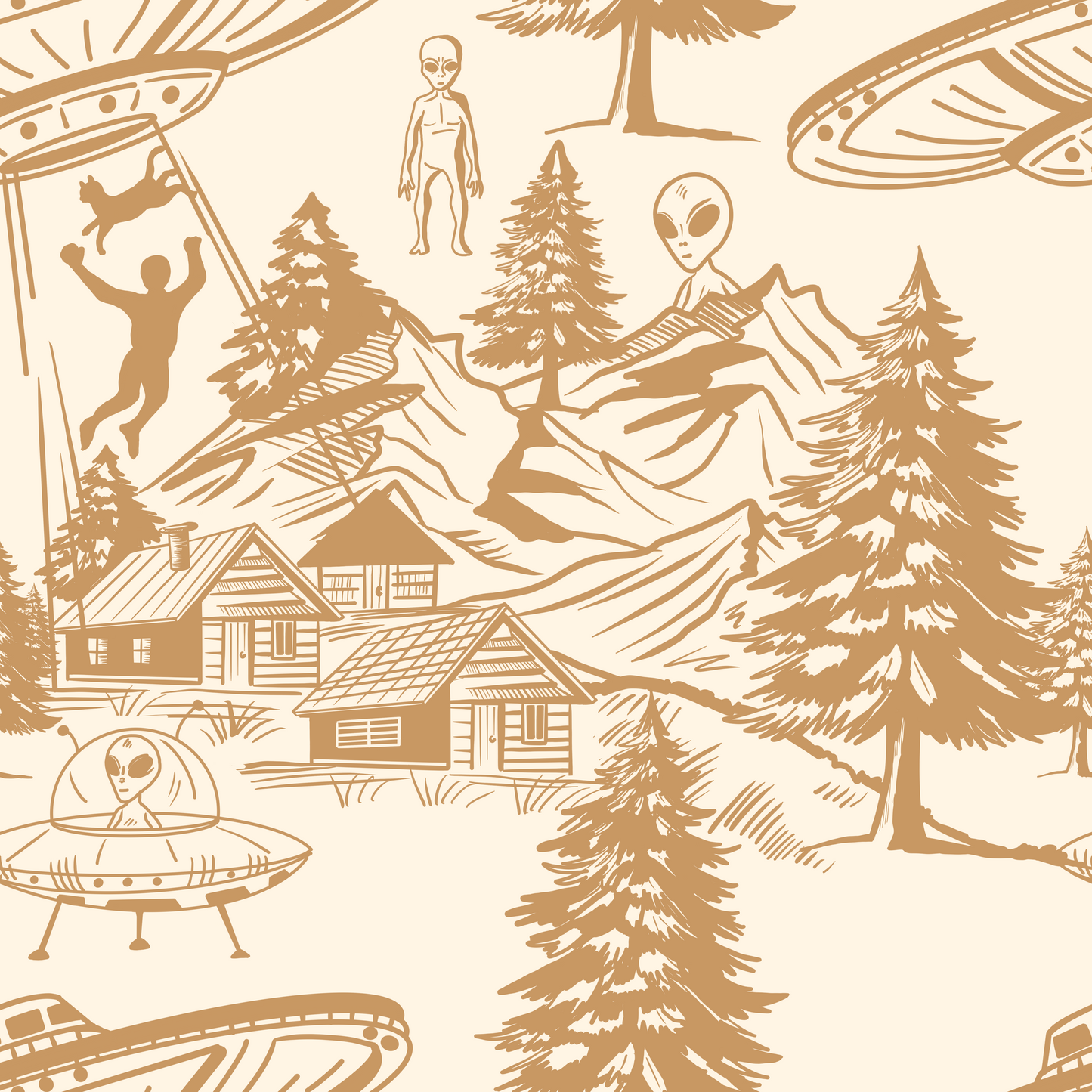 Alien Abduction Toile De Jouy Wallpaper Sample - Peel & Stick