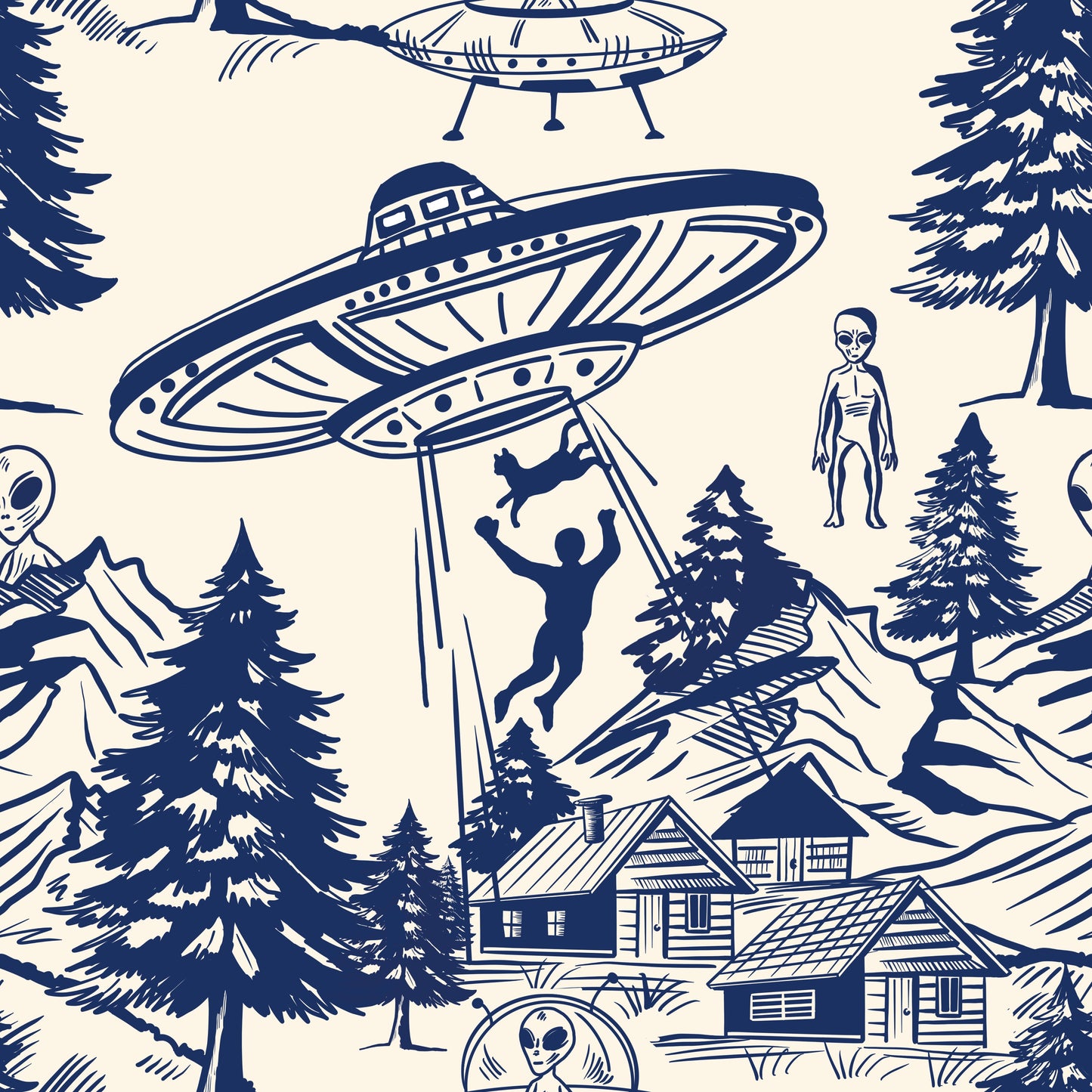 Alien Abduction Toile De Jouy Wallpaper Sample - Peel & Stick