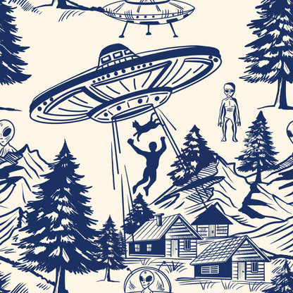 Alien Abduction Toile De Jouy Wallpaper Sample - Peel & Stick