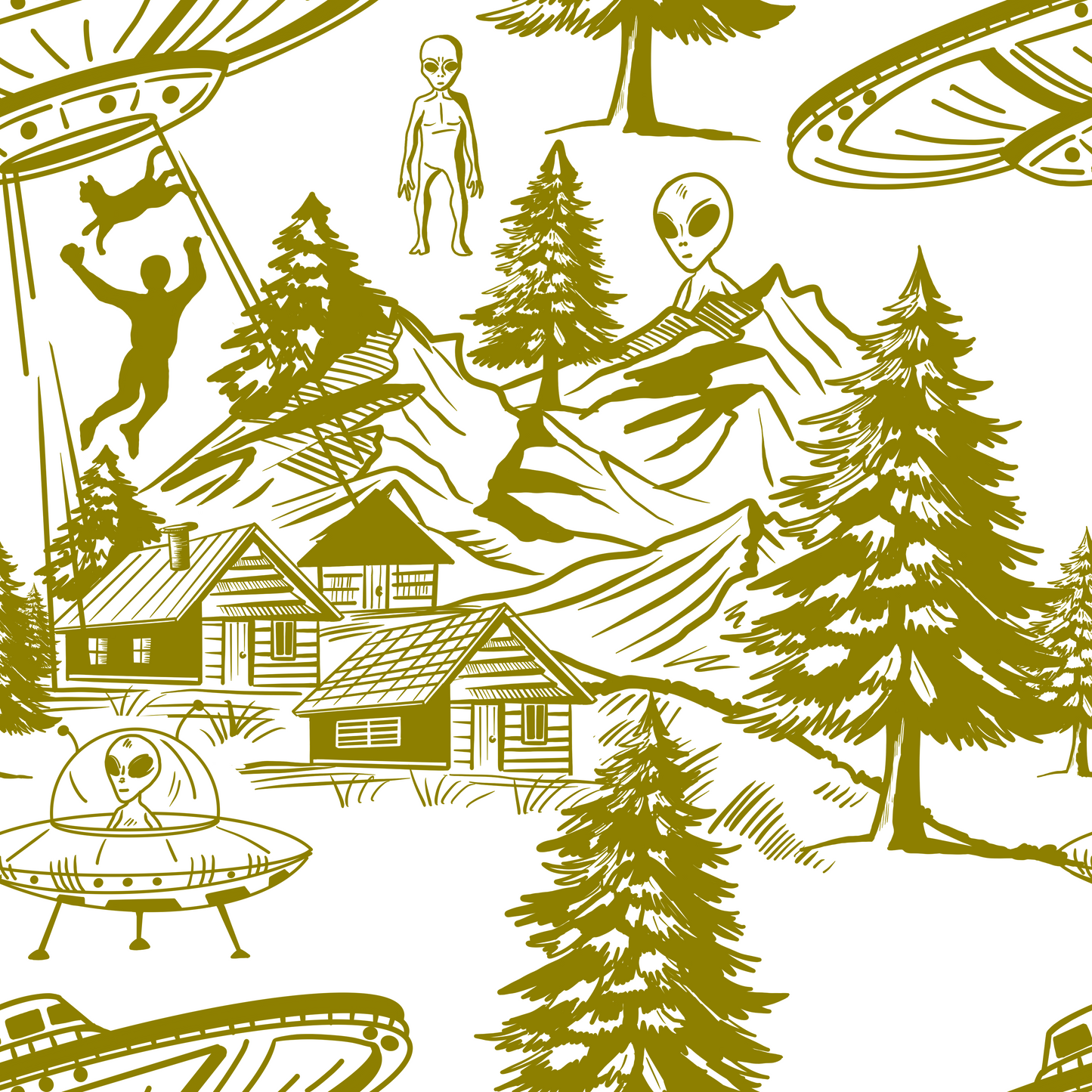 Alien Abduction Toile De Jouy Wallpaper Sample - Peel & Stick