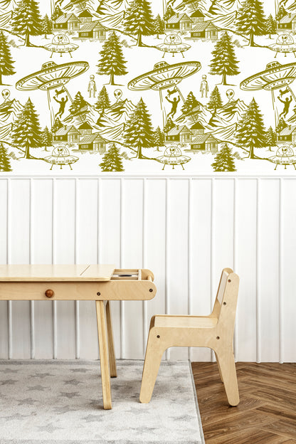 Alien Abduction Toile De Jouy Wallpaper Sample - Peel & Stick