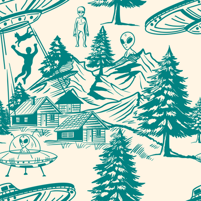 Alien Abduction Toile De Jouy Wallpaper Sample - Peel & Stick