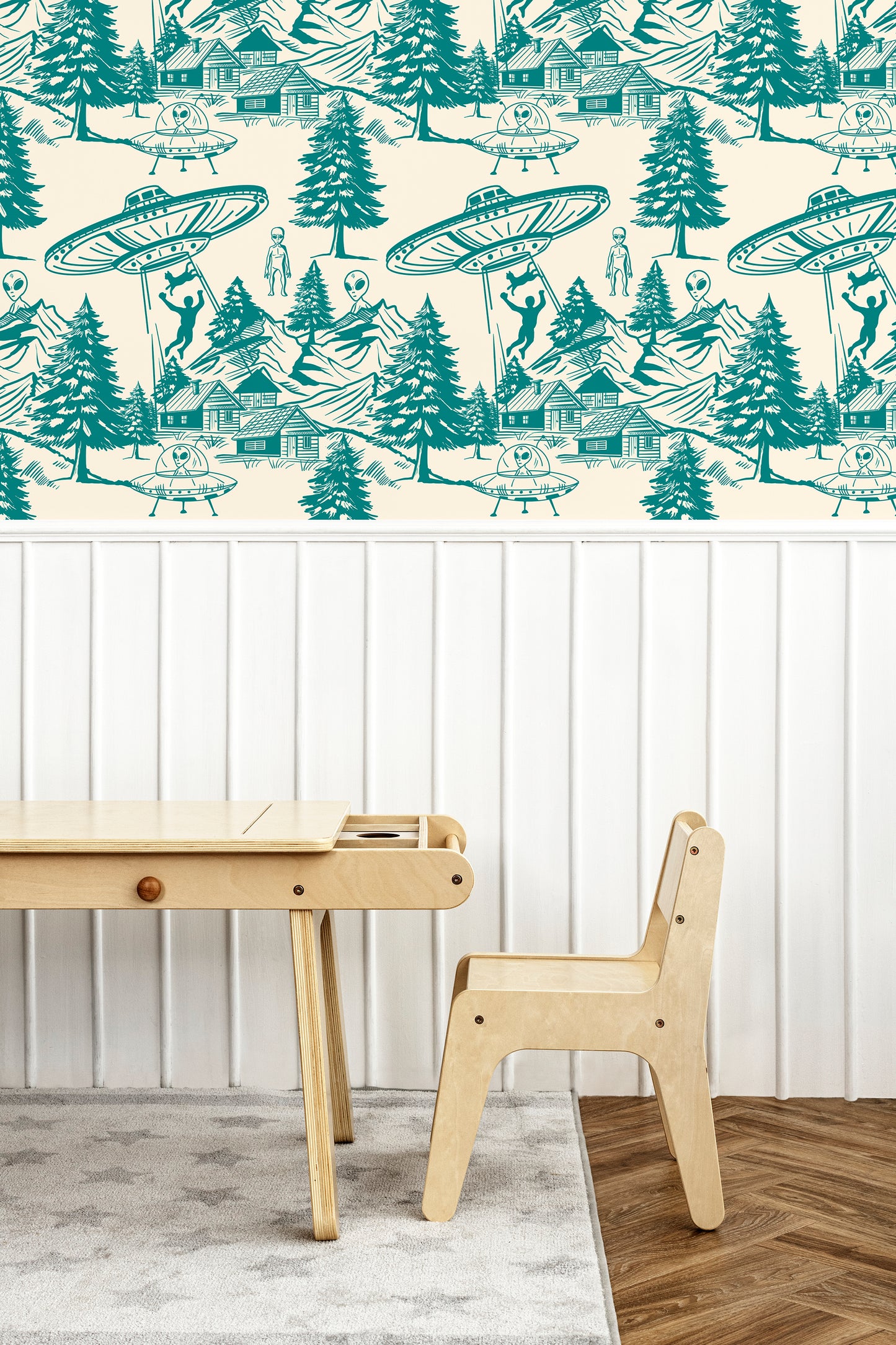 Alien Abduction Toile De Jouy Wallpaper Sample - Peel & Stick