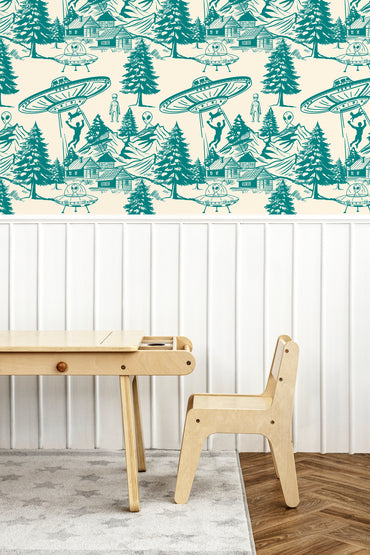 Alien Abduction Toile De Jouy Peel and Stick Wallpaper