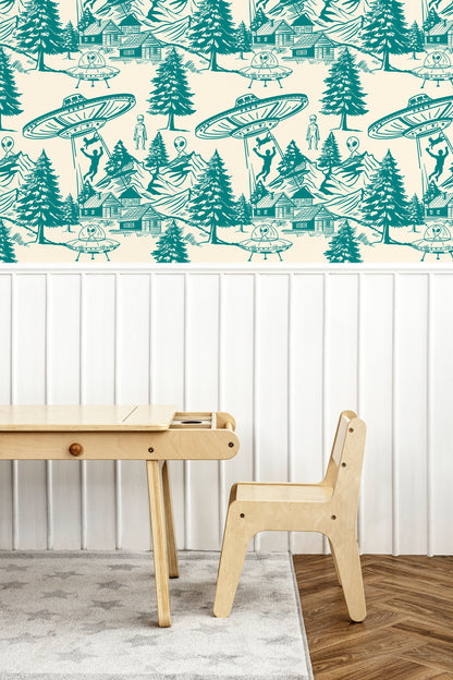 Alien Abduction Toile De Jouy Wallpaper Sample - Peel & Stick