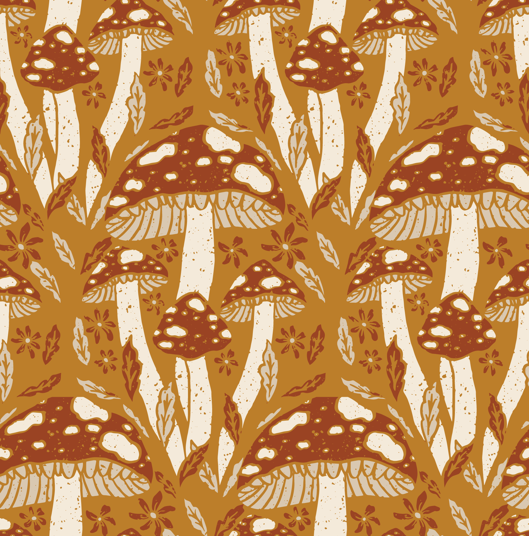 Mushroom pattern on a yellow background