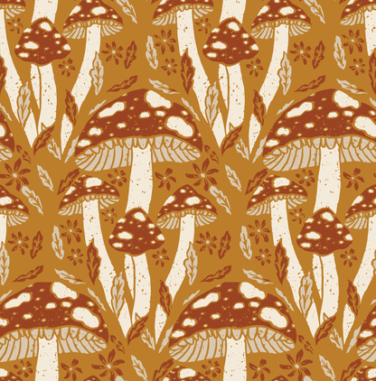 Mushroom pattern on a yellow background