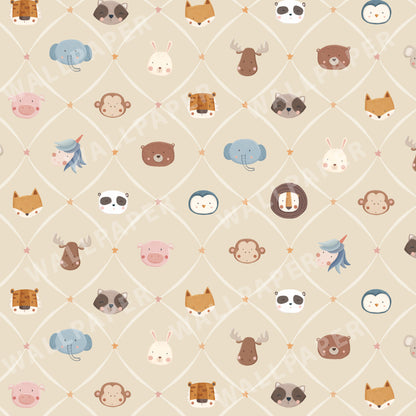 Animal Faces in Diamond Shapes Peel and Stick Wallpaper - Animals, Nursery, Illustration