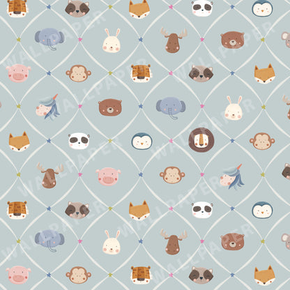 Animal Faces in Diamond Shapes Peel and Stick Wallpaper - Animals, Nursery, Illustration