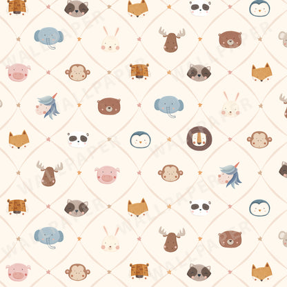 Animal Faces in Diamond Shapes Peel and Stick Wallpaper - Animals, Nursery, Illustration