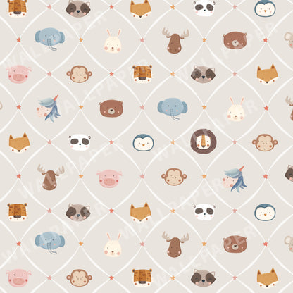 Animal Faces in Diamond Shapes Peel and Stick Wallpaper - Animals, Nursery, Illustration