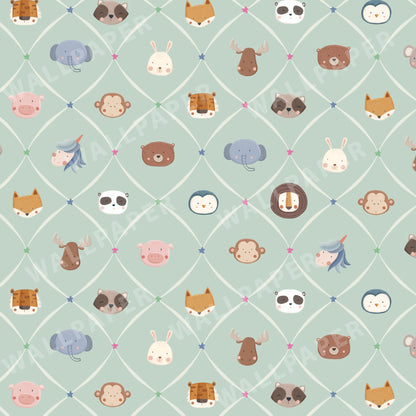 Animal Faces in Diamond Shapes Peel and Stick Wallpaper - Animals, Nursery, Illustration