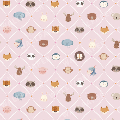 Animal Faces in Diamond Shapes Peel and Stick Wallpaper - Animals, Nursery, Illustration