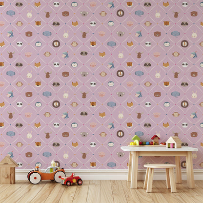 Animal Faces in Diamond Shapes Peel and Stick Wallpaper - Animals, Nursery, Illustration