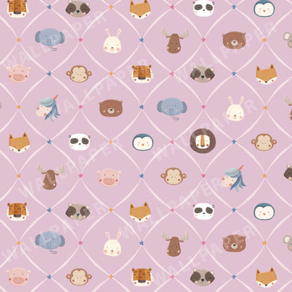 Animal Faces in Diamond Shapes Peel and Stick Wallpaper - Animals, Nursery, Illustration