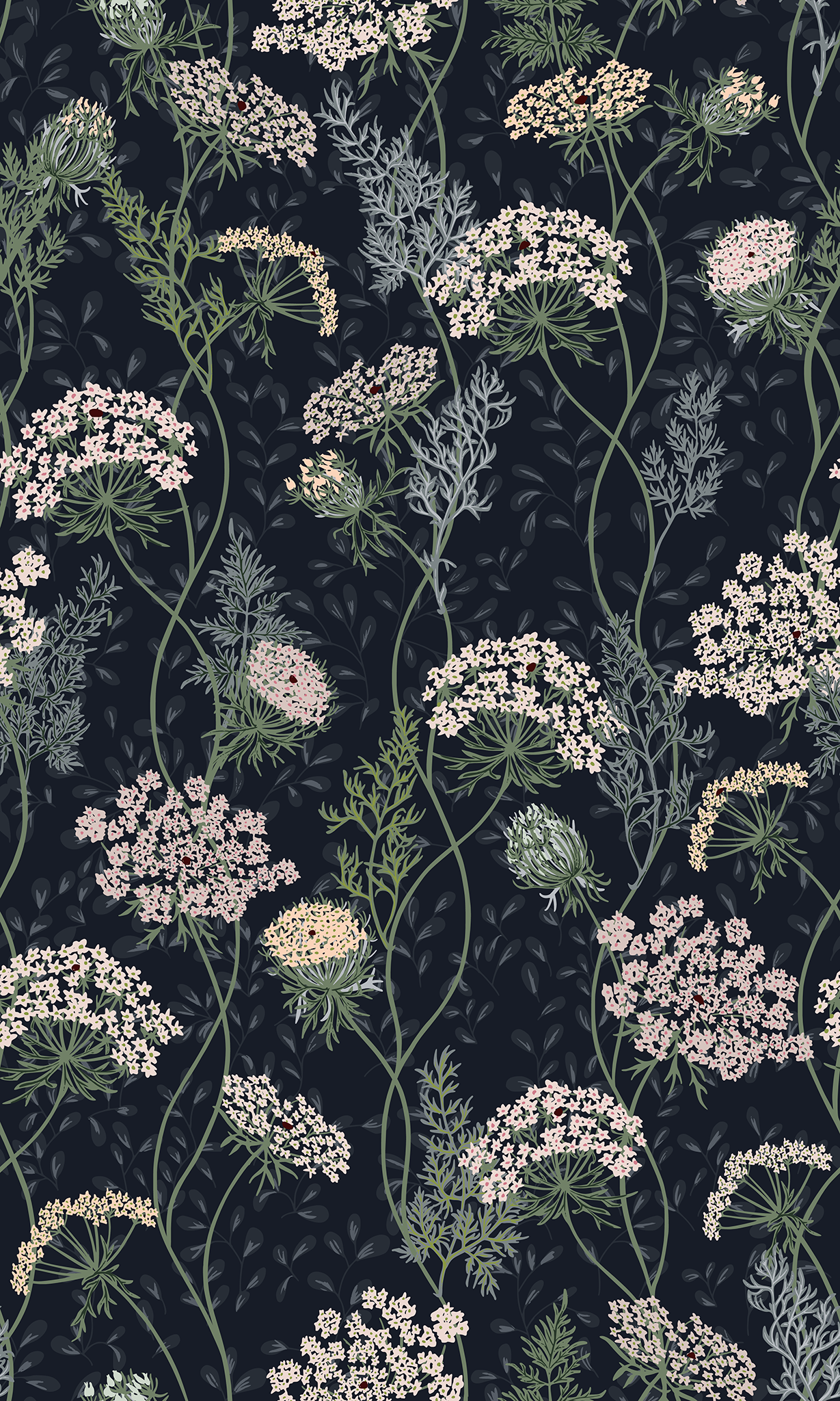 Wildflower Meadow Queen Annes Lace Wallpaper