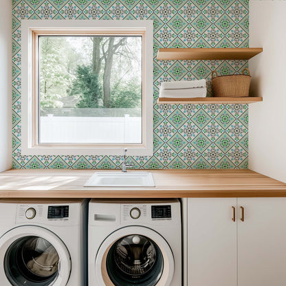 Aqua Tiles in Mint Wave Peel and Stick Wallpaper - Tile, Ornamenetal