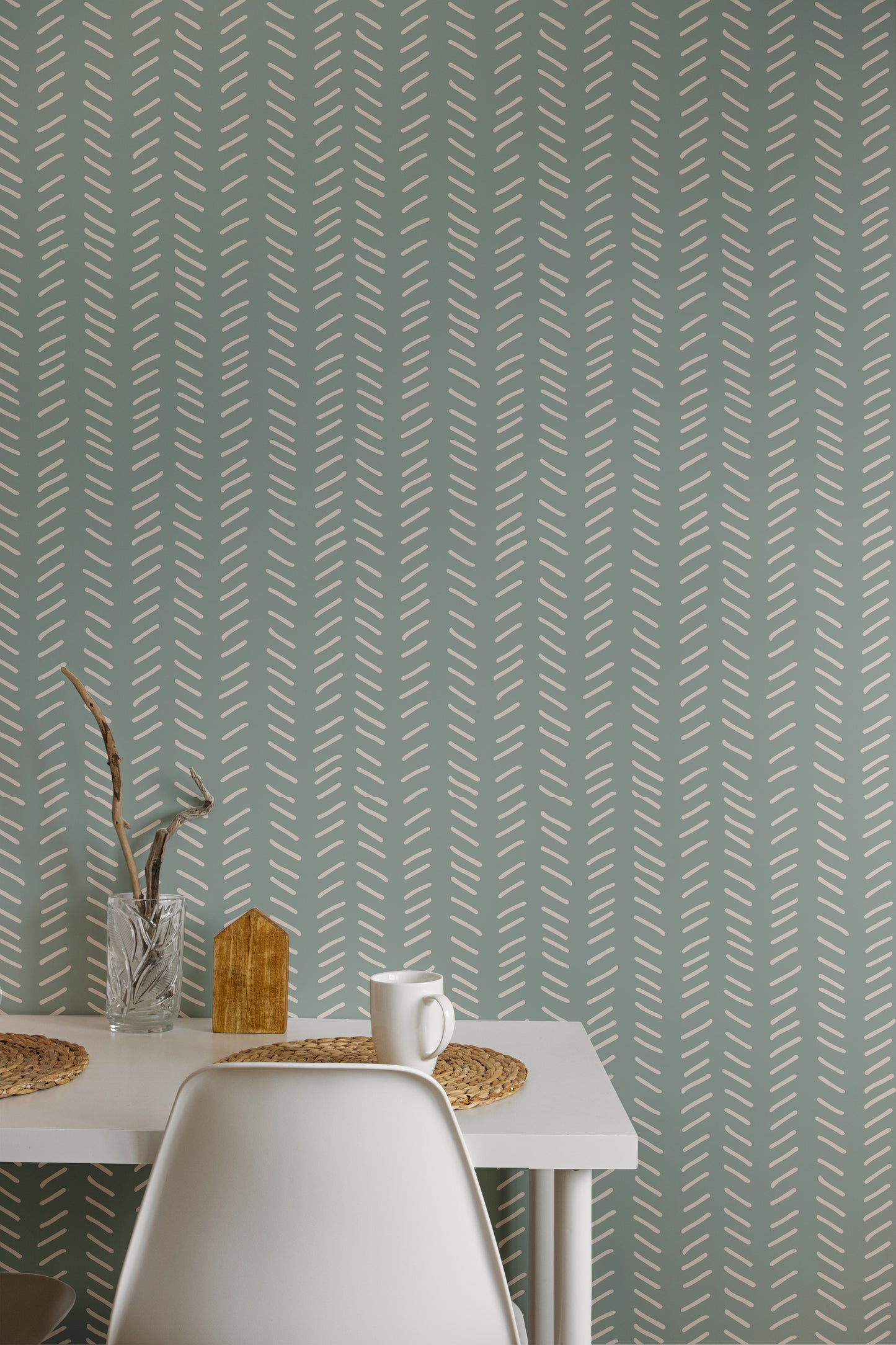 Aqua Mudcloth peel and stick wallpaper room mockup